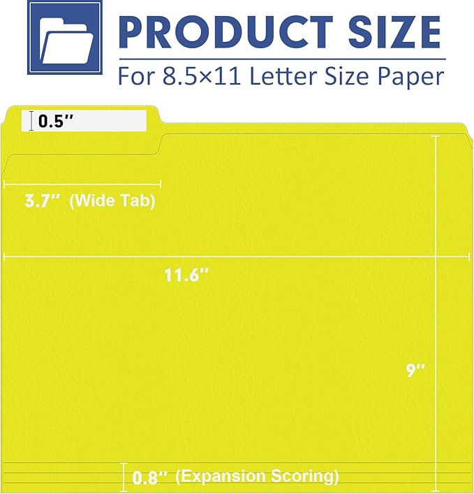 File Folder, PANDRI 120 Pack File Folder, 1/3 Cut Tab, Letter Size, Filing - Image 2