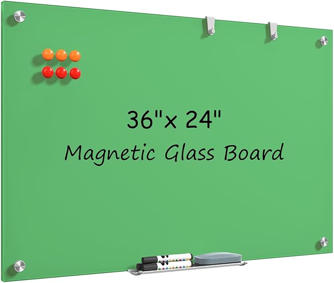 MaxGear Glass Whiteboard, Tempered Magnetic Dry Erase Board Green, Frameless by MaxGear