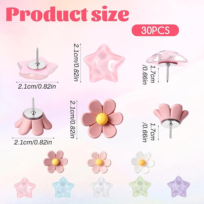 Sibba Thumb Tacks 30 PCS Colorful Cute Push Pins - Image 3