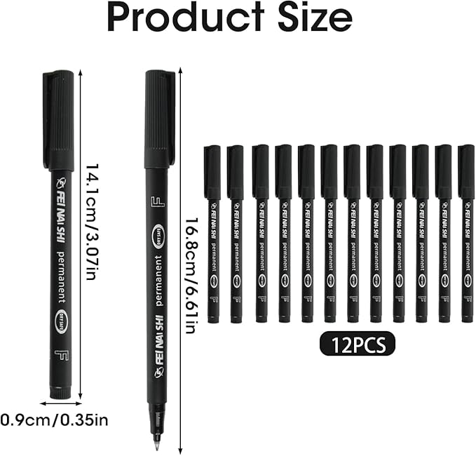 12 Pack Fine Point Black Permanent Marker Pens 0.6mm, Quick-Dry Waterproof Ink - Image 2