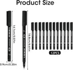 12 Pack Fine Point Black Permanent Marker Pens 0.6mm, Quick-Dry Waterproof Ink - Image 2