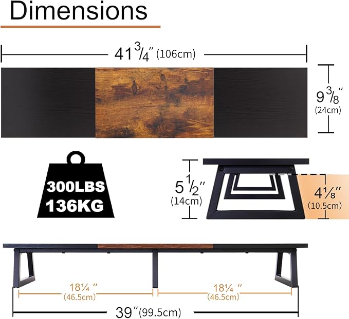 TEAMIX 42 inch Large Dual Monitor Riser, Extra Long Monitor Stand Riser - Image 4