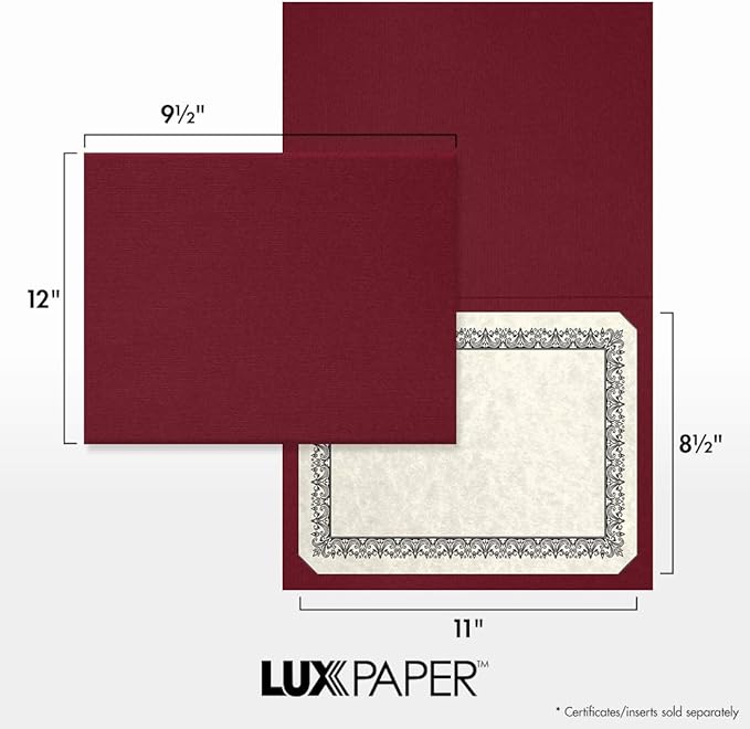 LUXPaper 9.5" x 12" Certificate Holders | Burgundy Linen | 100lb. Cover | 25 Qty - Image 3