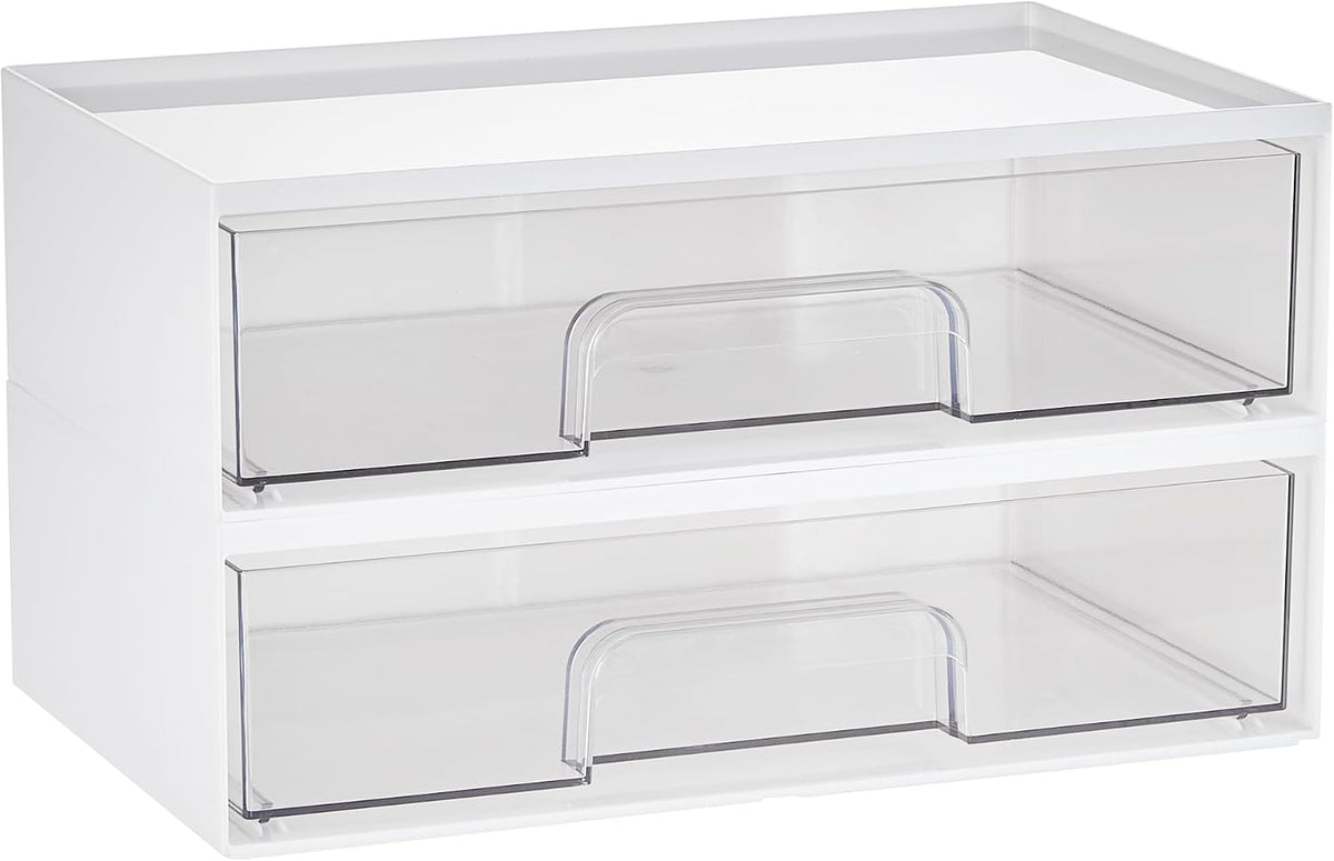 Vtopmart White Stackable Storage Drawers, 2 Pack Wide Organizers