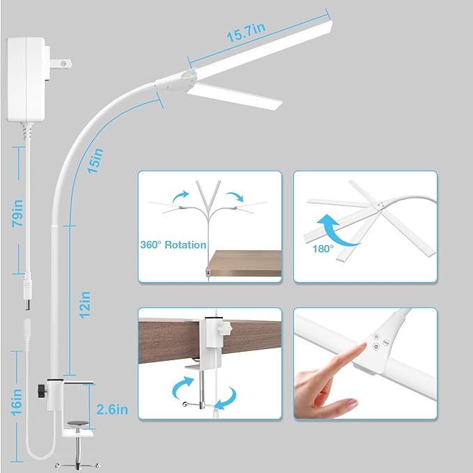 LED Desk Lamp, 31.5'' Wide Double Head Desk Lamps - Image 7