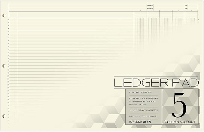 BookFactory Ledger Pad/Large 5 Column Accounting Ledger Columnar Pads by BookFactory