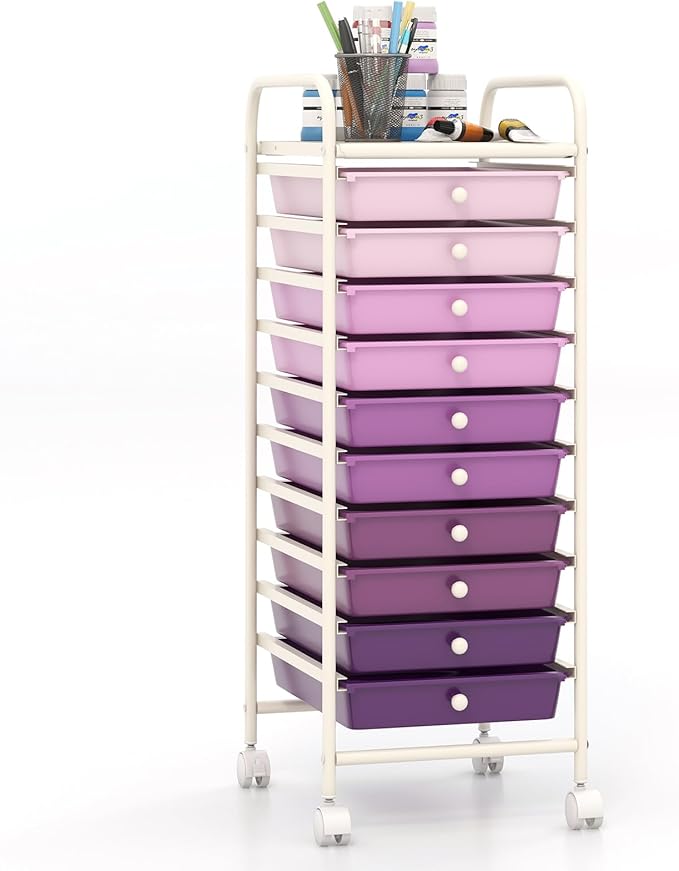 Giantex 10-Drawer Storage Cart w/Universal Wheel, Rolling Cart w/Handle by Giantex