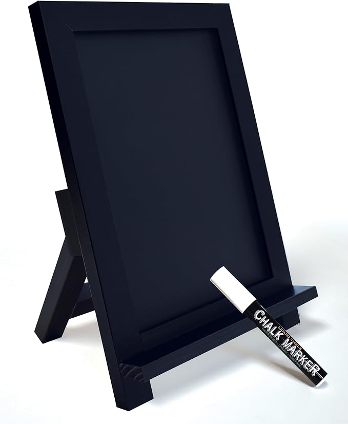 Framed Tabletop Chalkboard Sign, 9.5" x 14", Rustic Wood Frame, Small Magnetic by BetterOfficeProducts