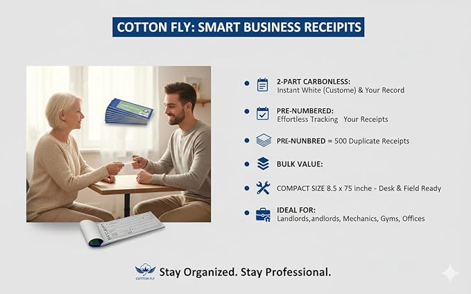 Cotton Fly 10 Pack Pre-Numbered Money and Rent Receipt Book, 2-Part Carbonless - Image 2