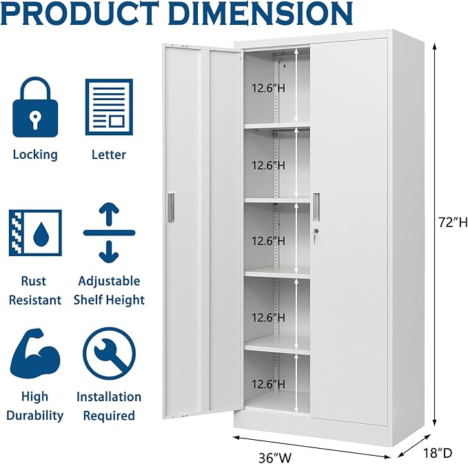 TaskStorz Storage Cabinet, 72 Inch Tall Metal Storage Cabinet - Image 4