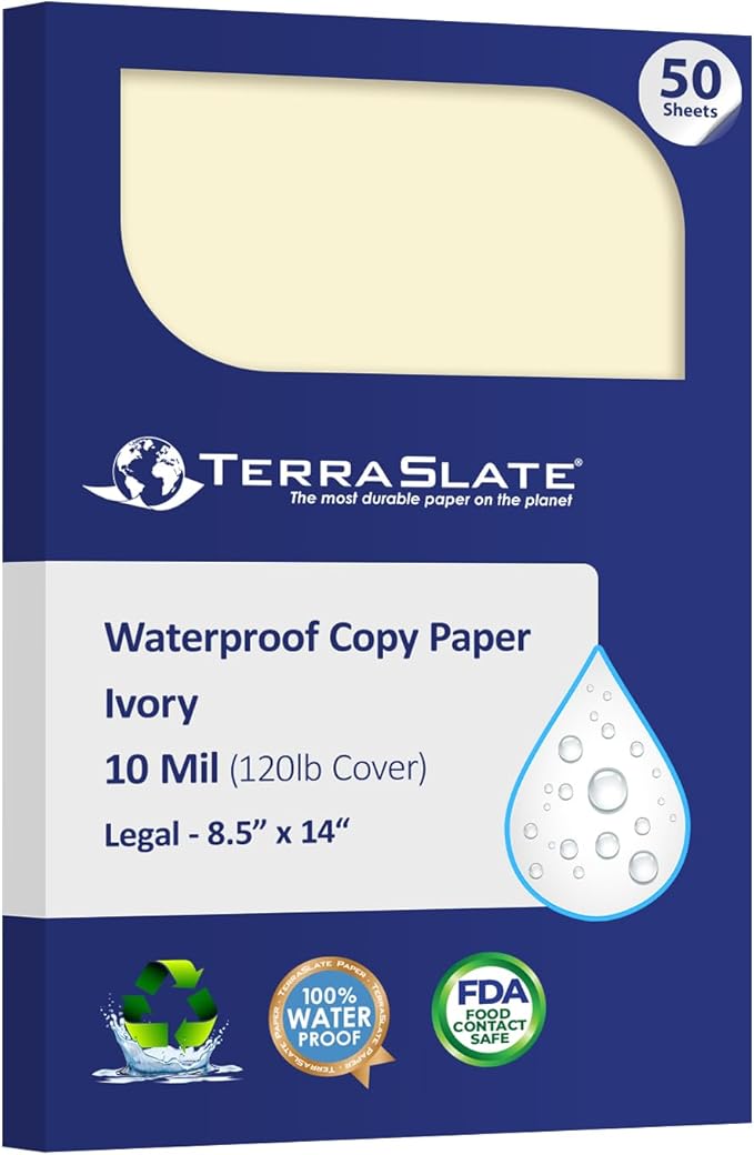 TerraSlate Waterproof Paper, Rip-Proof Colored Paper, 50 Sheets, 10 Mil by TerraSlate