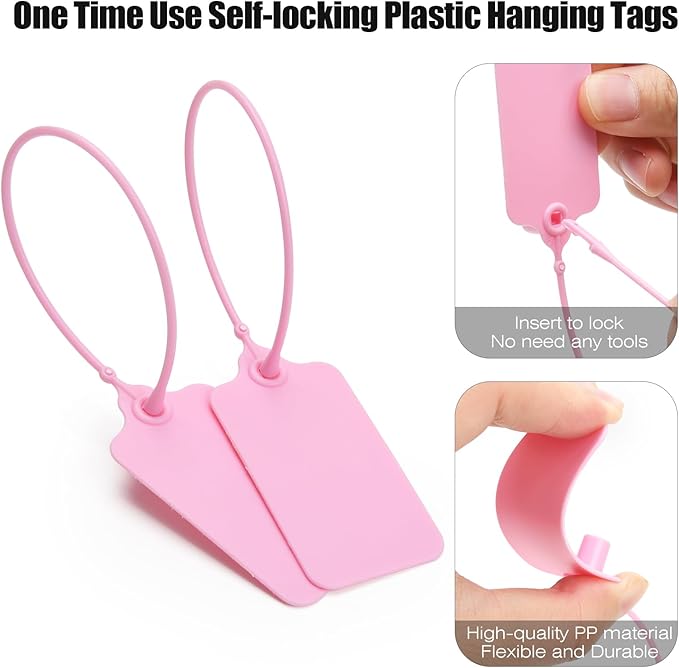 100 Pink Blank Plastic Tags for Labeling Waterproof Hanging Labels Writable - Image 5