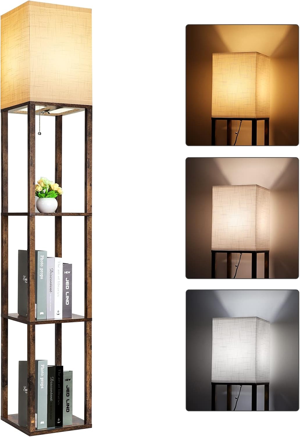 RUNTOP Floor Lamp with Shelves, Modern Shelf Lamp