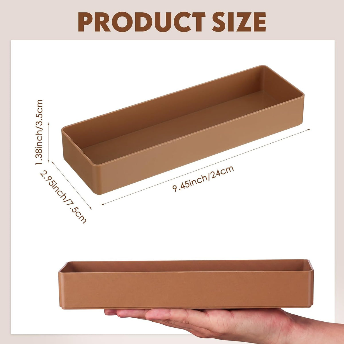 Teling 12 Pcs Brown Plastic Desk Drawer Organizer Pen Tray Shallow