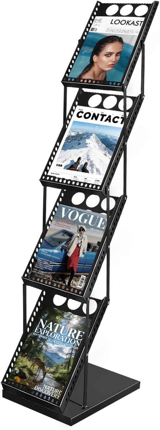 YDisplay Foldable Magazine Display Rack 4-Tier Brochure Literature Display St...