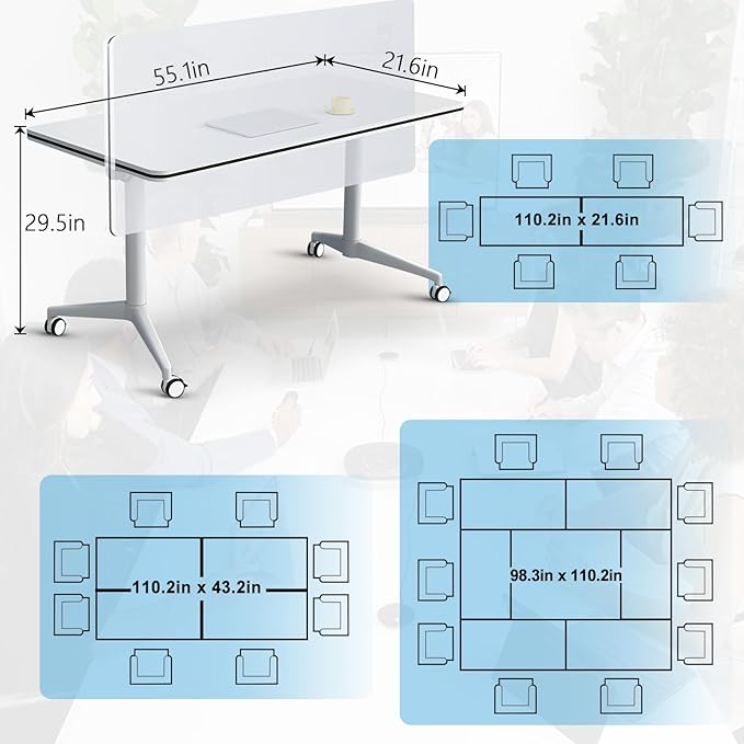 JEHUJD Conference Table, 55.1''Folding Conference Room Table - Image 2