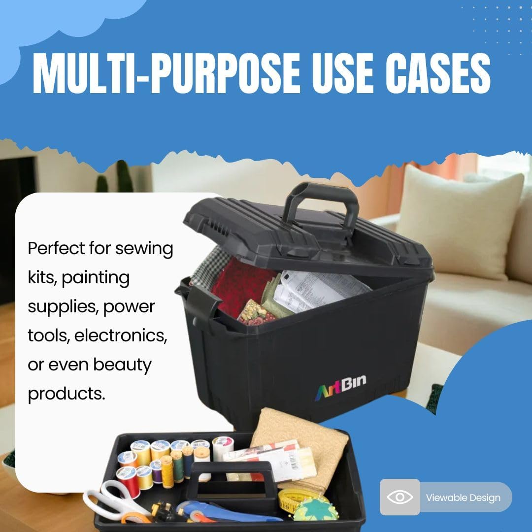 artbin sidekick xl carrying case with handle, black, front angle view