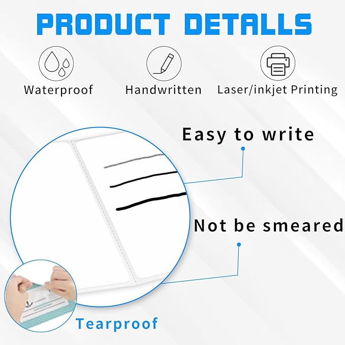 Yeachlaing Name Tag Stickers, 3.5" x 2.25" White Labels, Waterproof/Oil/Tear - Image 2
