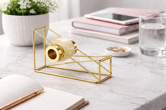 Gold Desktop Tape Dispenser Metal Wire Tape Holder - Image 4