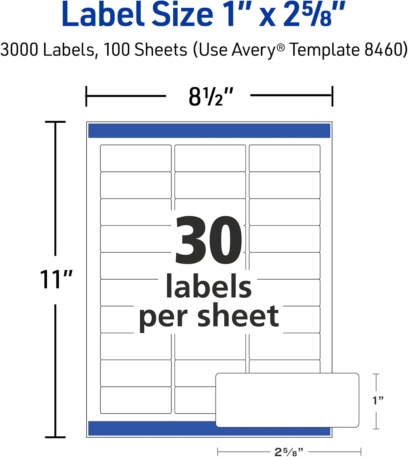 Avery® Easy Peel® Printable Address Labels, Sure Feed® Technology, 1" x 2-5/8" Customizable Stickers, White, 3,000 Blank Mailing Labels, Great for Mailing, Shipping, and More (8460)