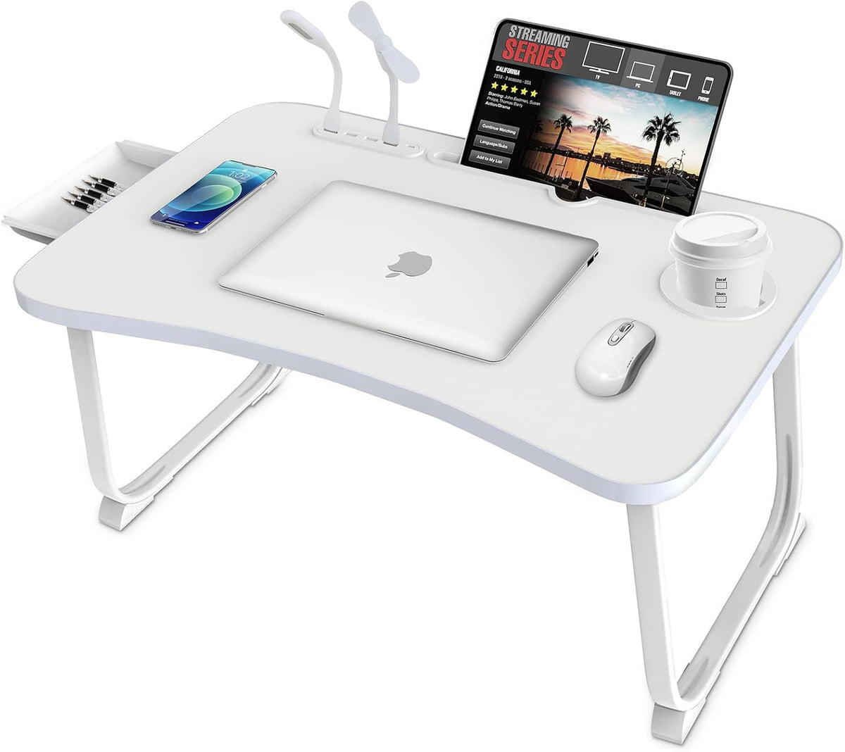 Fayquaze Laptop Bed Desk, Portable Foldable Lap Bed Table with USB Charge Por...