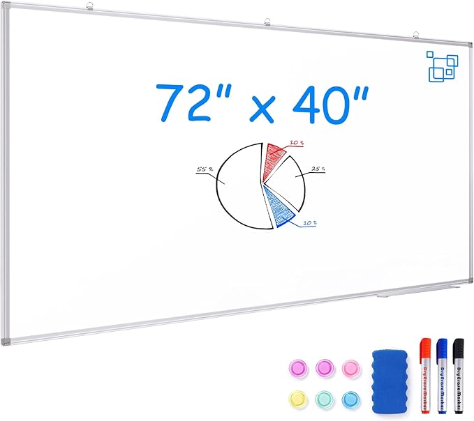Dry Erase Board 72 x 40 Inch, Large Magnetic White Board by Maxtek