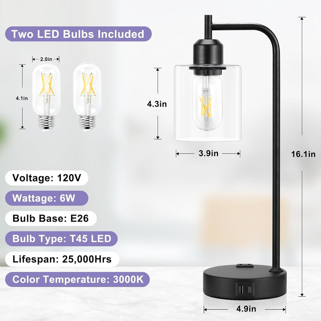 industrial touch lamps for nightstand set of 2, side view