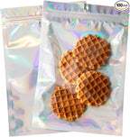 100Pcs Holographic Packaging Bags, 5.9x8.6 inch Resealable Foil Pouch Mylar by Motomy