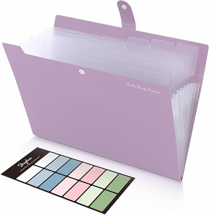 SKYDUE File Folder with Labels, Accordion File Organizer with 8 Pockets by SKYDUE