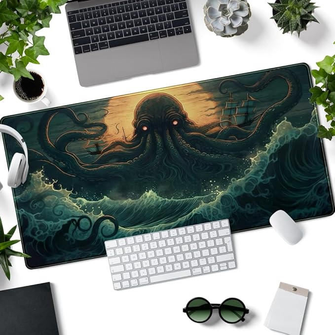 Octopus Anime Desk Pad Ocean Large Mouse Pad Gaming, Extended Kanagawa Desk Mat - Image 2