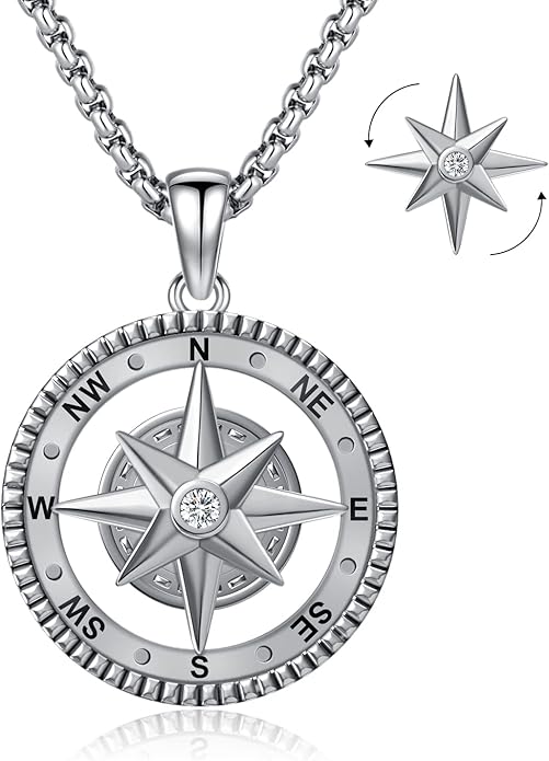 Compass Necklace for Women Men 925 Sterling Silver Pendant Urn Necklaces for by Eusense