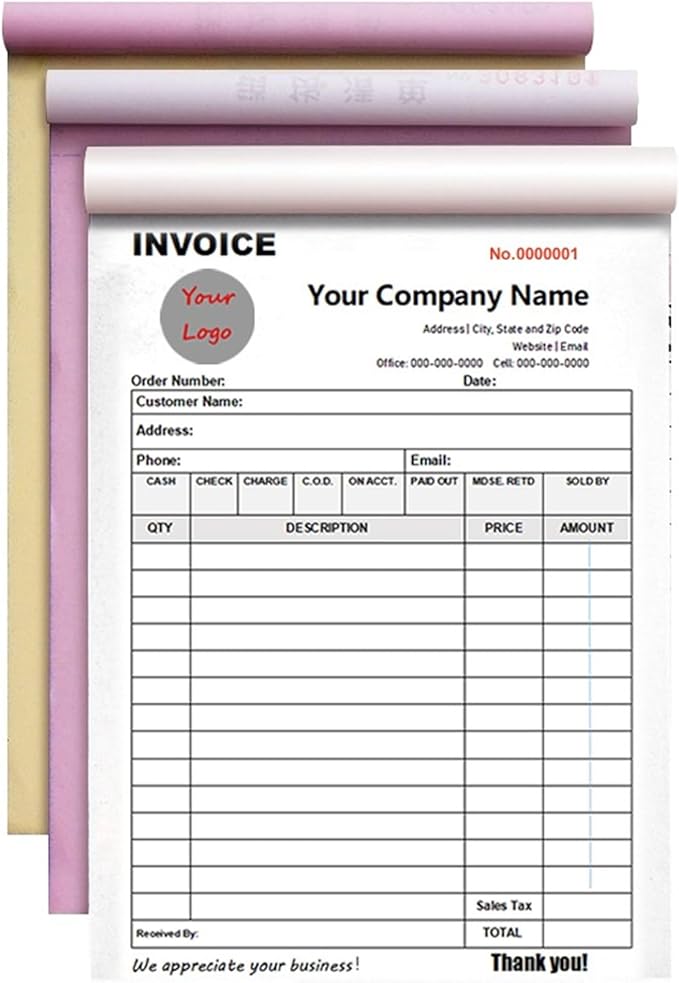Custom Invoice Book in 3-Part /2-Part Receipt Book by Wasetell