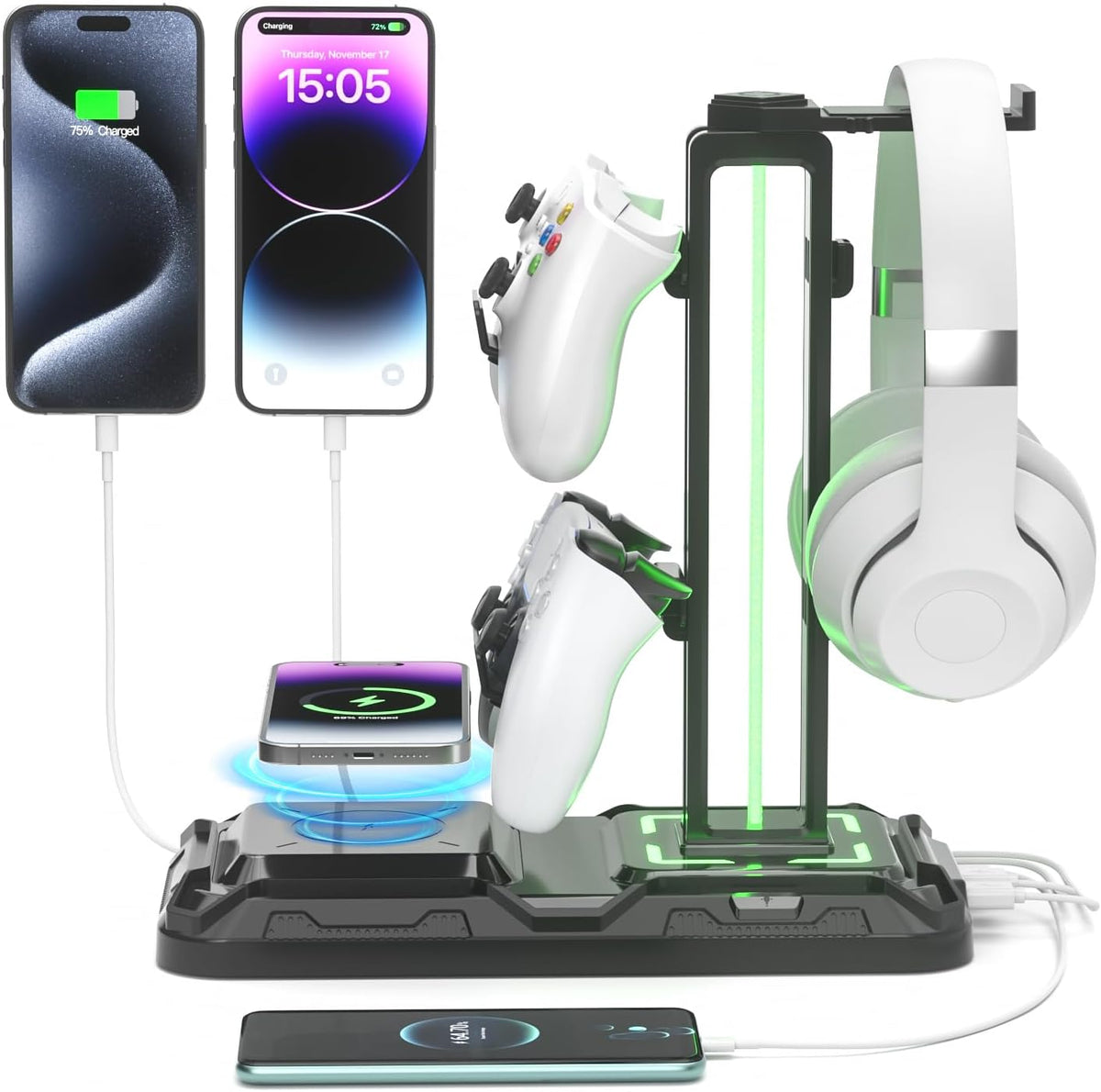 KDD Headphone & Controller Stand with Wireless Charging - Rotatable Heads...