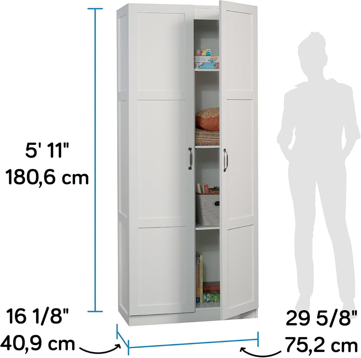 sauder select storage cabinet/ pantry cabinets, white finish, close-up detail
