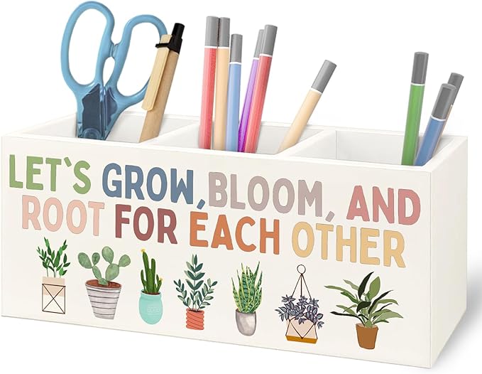 URLLUAE Boho Plant Classroom Wooden Pen Pencil Holder by Unknown