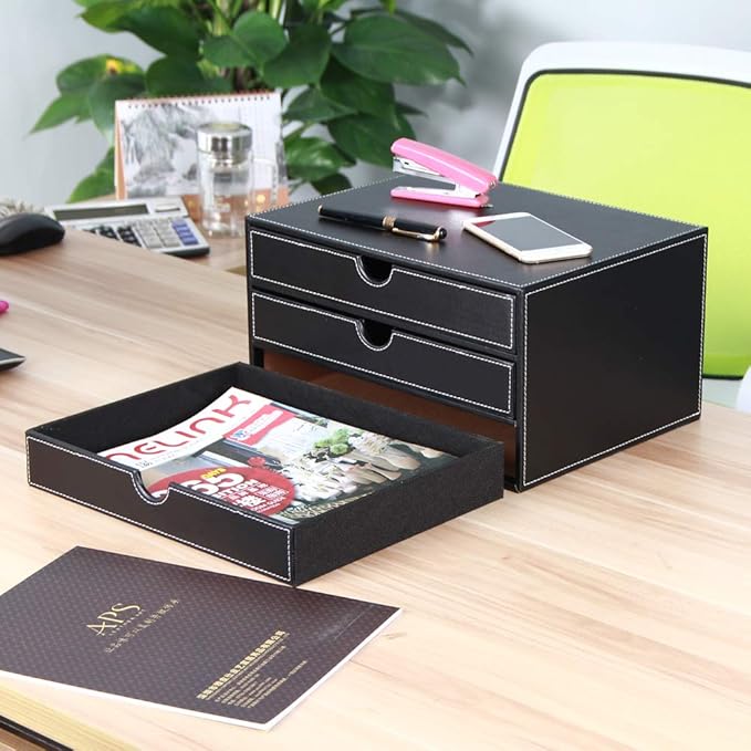 RHCSZ High-end PU Leather Desk Organizer File Cabinet Executive Office Supplies - Image 4
