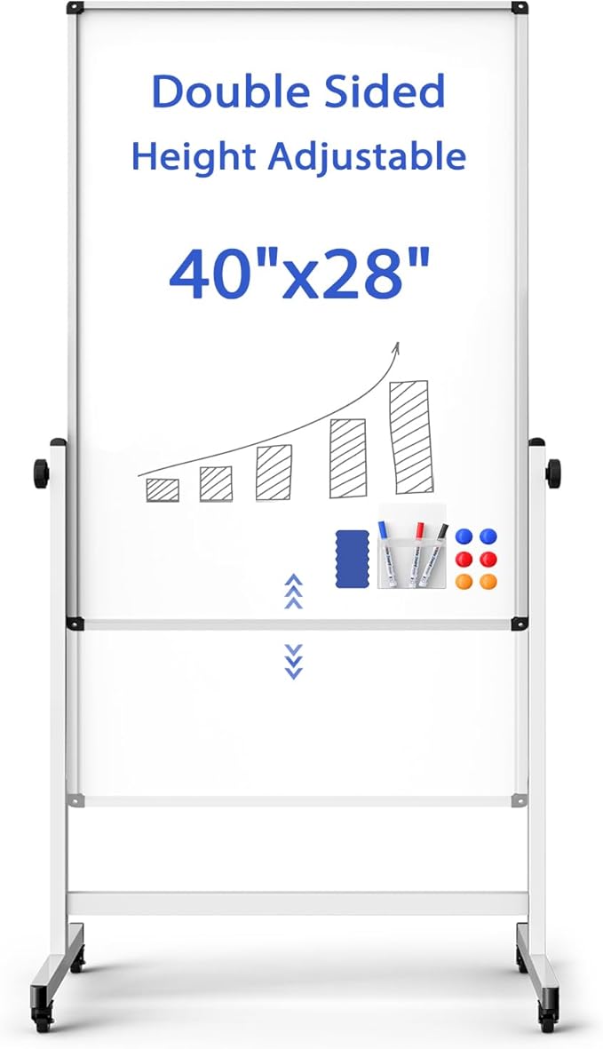 Rolling Whiteboard on Wheels, Double-Sided Magnetic Dry Erase Board by WOREEY