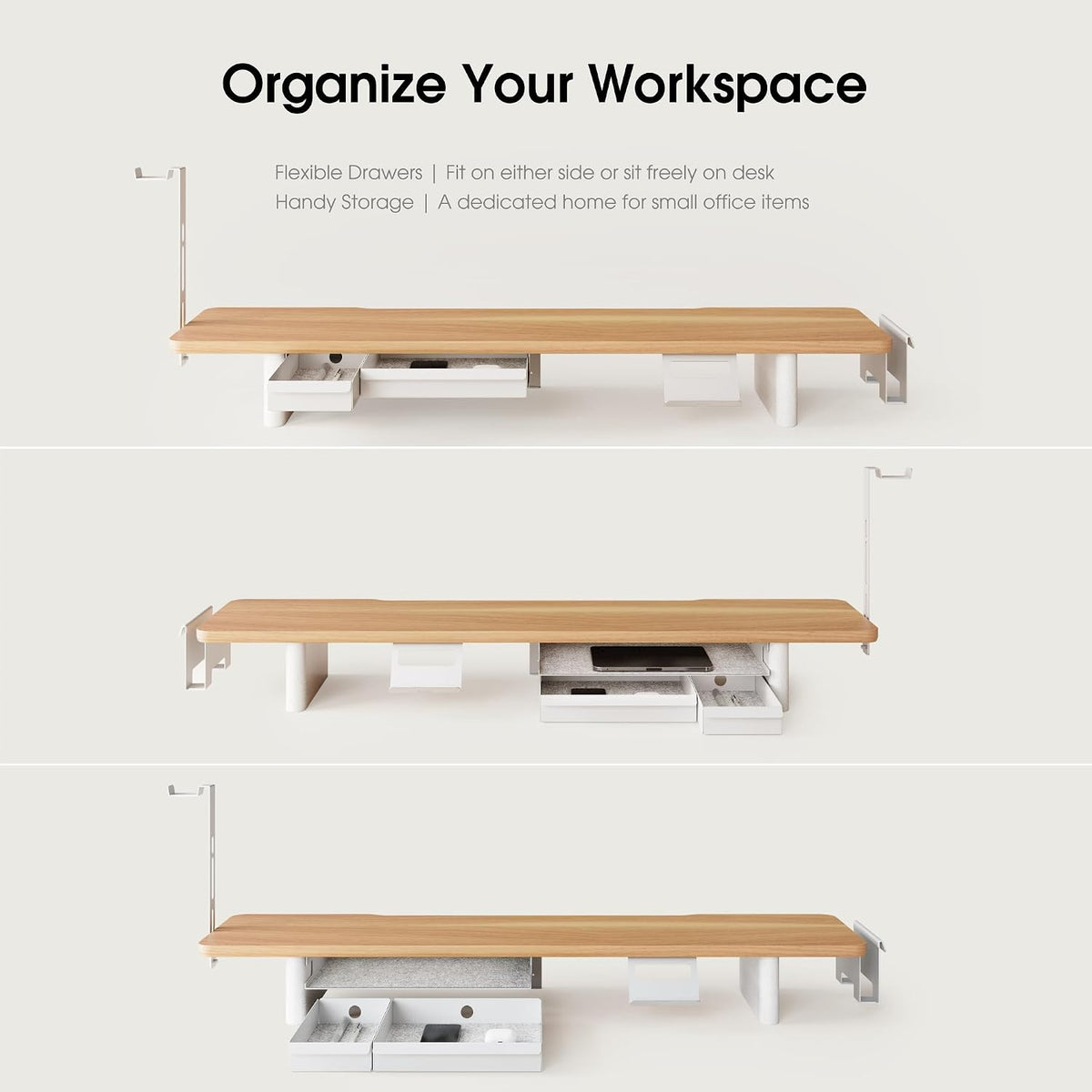 Fenge Modular Dual Monitor Stand Riser with Solid Ash Wood Leg, 42.5" Oak