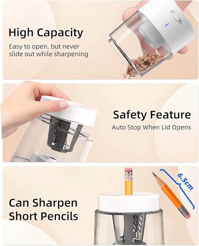 ZMOL Electric Rechargeable Pencil Sharpener, Automatic Pencil Sharpeners Kids - Image 7