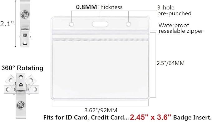 100 Pack Horizontal ID Badge Holder - Image 3