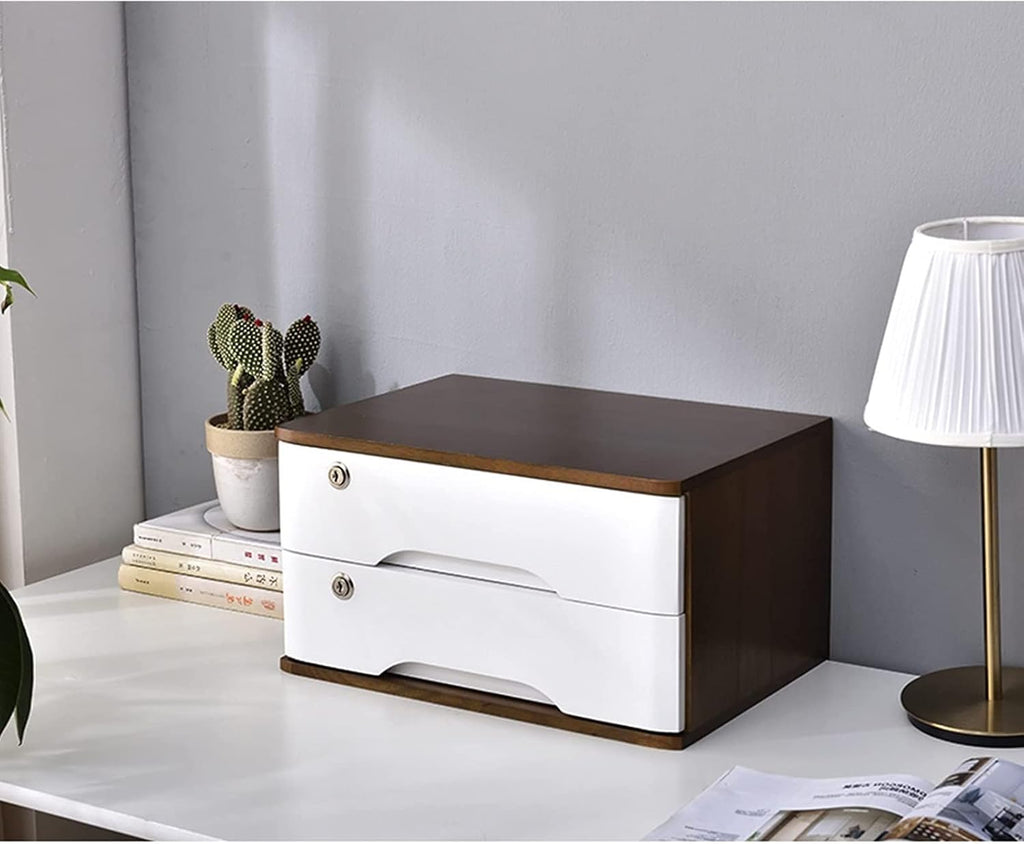 Lockable Solid Wood Flat File Cabinet for Office Suppliesa4/Receipt Orga with 1 Drawer Desktop Storage Box Durable Filing Solution (D-2 Drawers)
