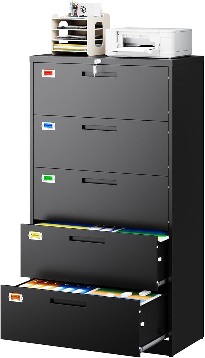 PEUKC 5 Drawer File Cabinet, Lateral Filing Cabinets - Image 3