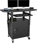 Mobile AV Cart with Pullout Keyboard Tray, Rolling Computer Cart Height