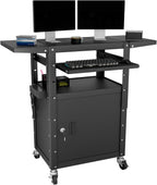 Mobile AV Cart with Pullout Keyboard Tray, Rolling Computer Cart Height