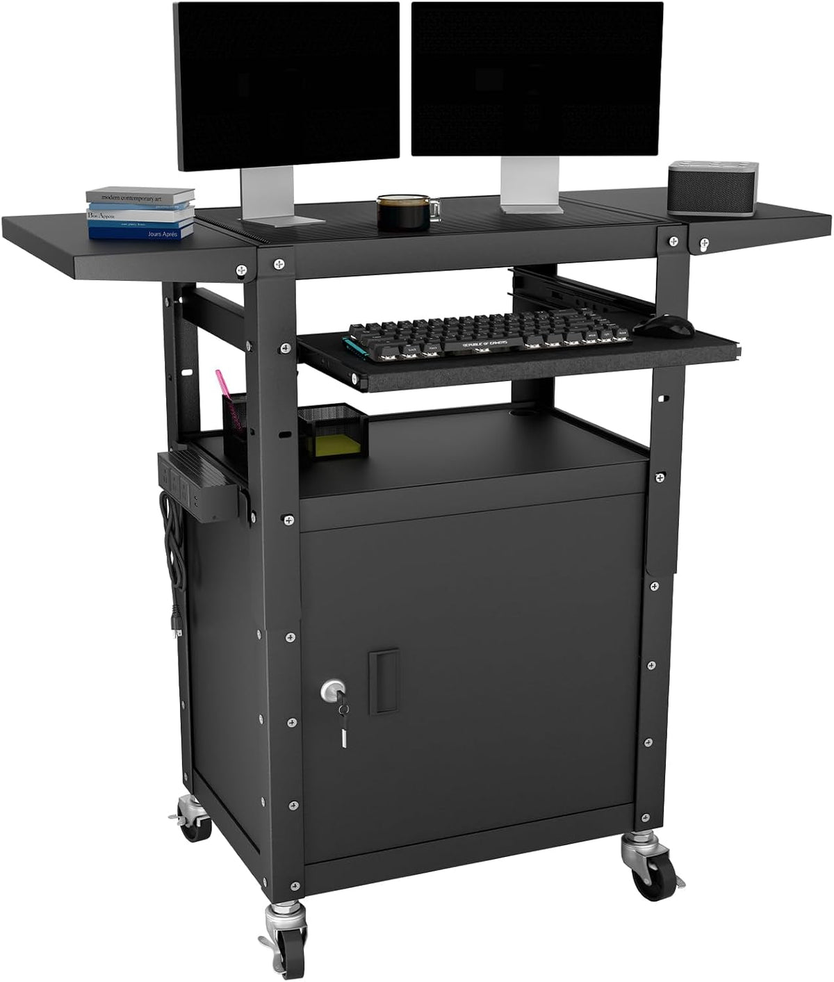 Mobile AV Cart with Pullout Keyboard Tray, Rolling Computer Cart Height