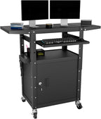 Mobile AV Cart with Pullout Keyboard Tray, Rolling Computer Cart Height by GREHITK