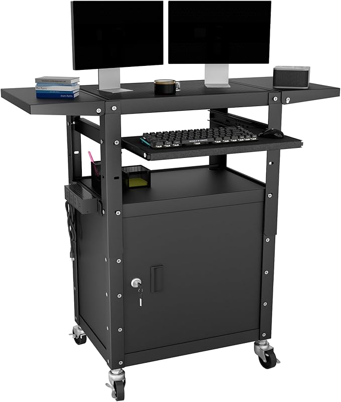 Mobile AV Cart with Pullout Keyboard Tray, Rolling Computer Cart Height by GREHITK