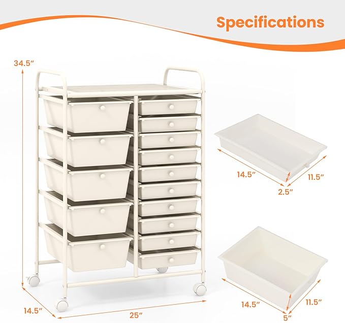 GLACER 15 Drawers Rolling Cart, Storage Cart - Image 3