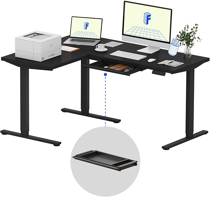 FLEXISPOT L Shaped Standing Desk, 63 x 47 Inch Electric Height Adjustable by FlexiSpot