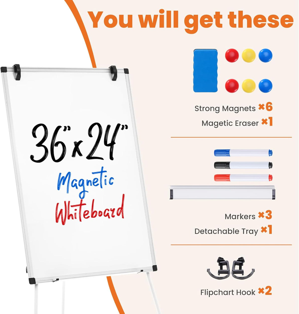 Sweetcrispy 36"x24" White Board, Magnetic Whiteboard, Easel Stand